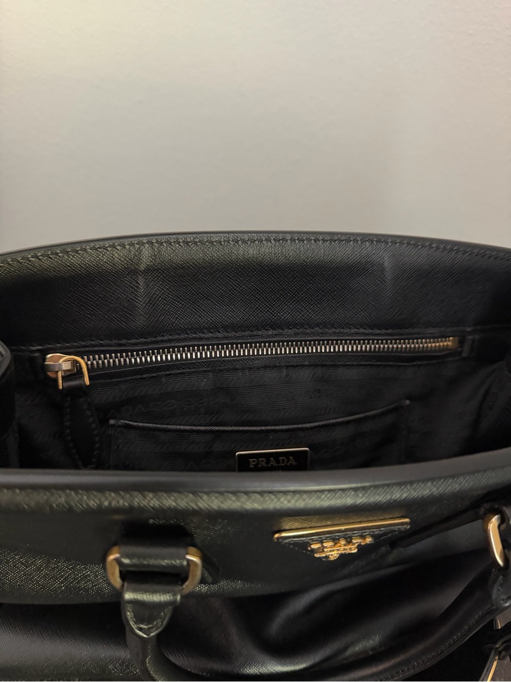 Prada Black Saffiano Satchel Handbag with Gold Hardware - Pre-Loved - Picture 14 of 16